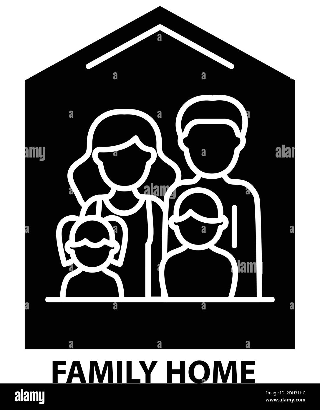 family home icon, black vector sign with editable strokes, concept illustration Stock Vector