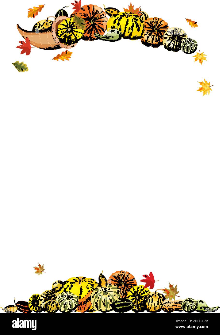 Autumn frame isolated on white background. Pumpkins, leaves. Stock Vector