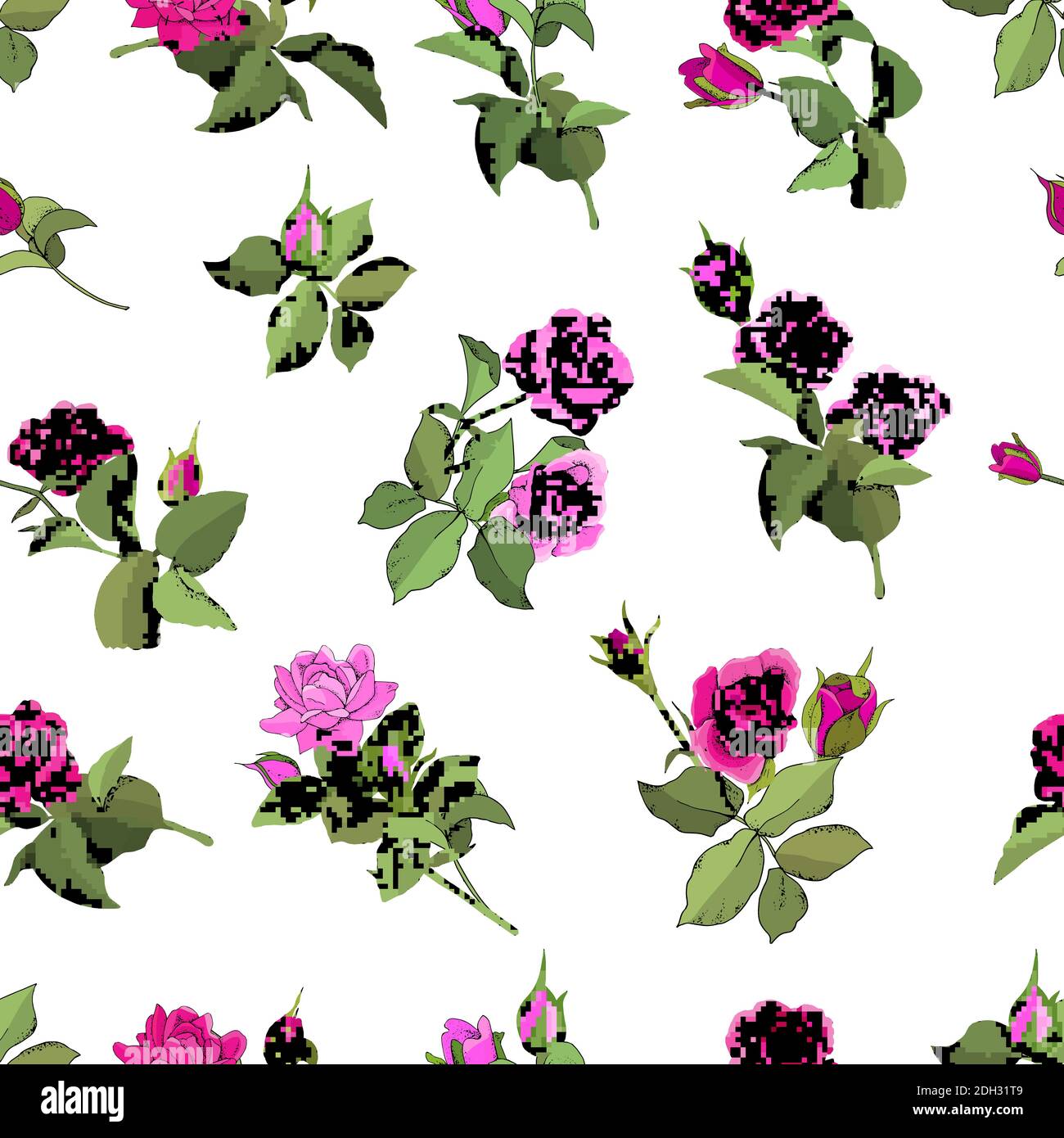 Flowers seamless pattern. Vector hand drawn illustration of roses. For ...