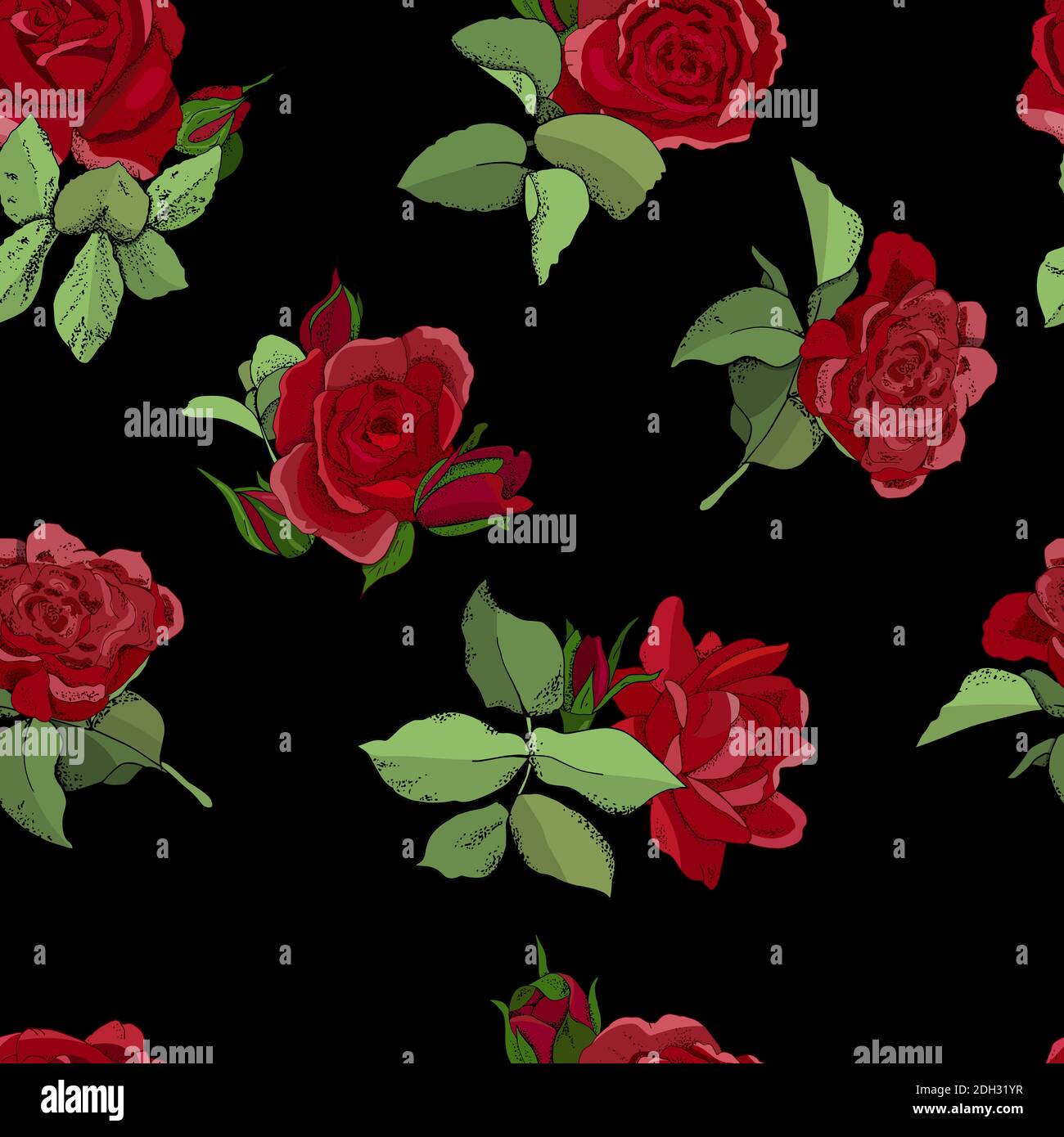 Flowers seamless pattern. Vector hand drawn illustration of roses. For ...