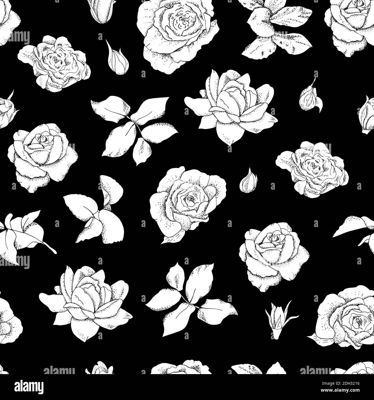 Flowers seamless pattern. Vector hand drawn illustration of roses. For ...