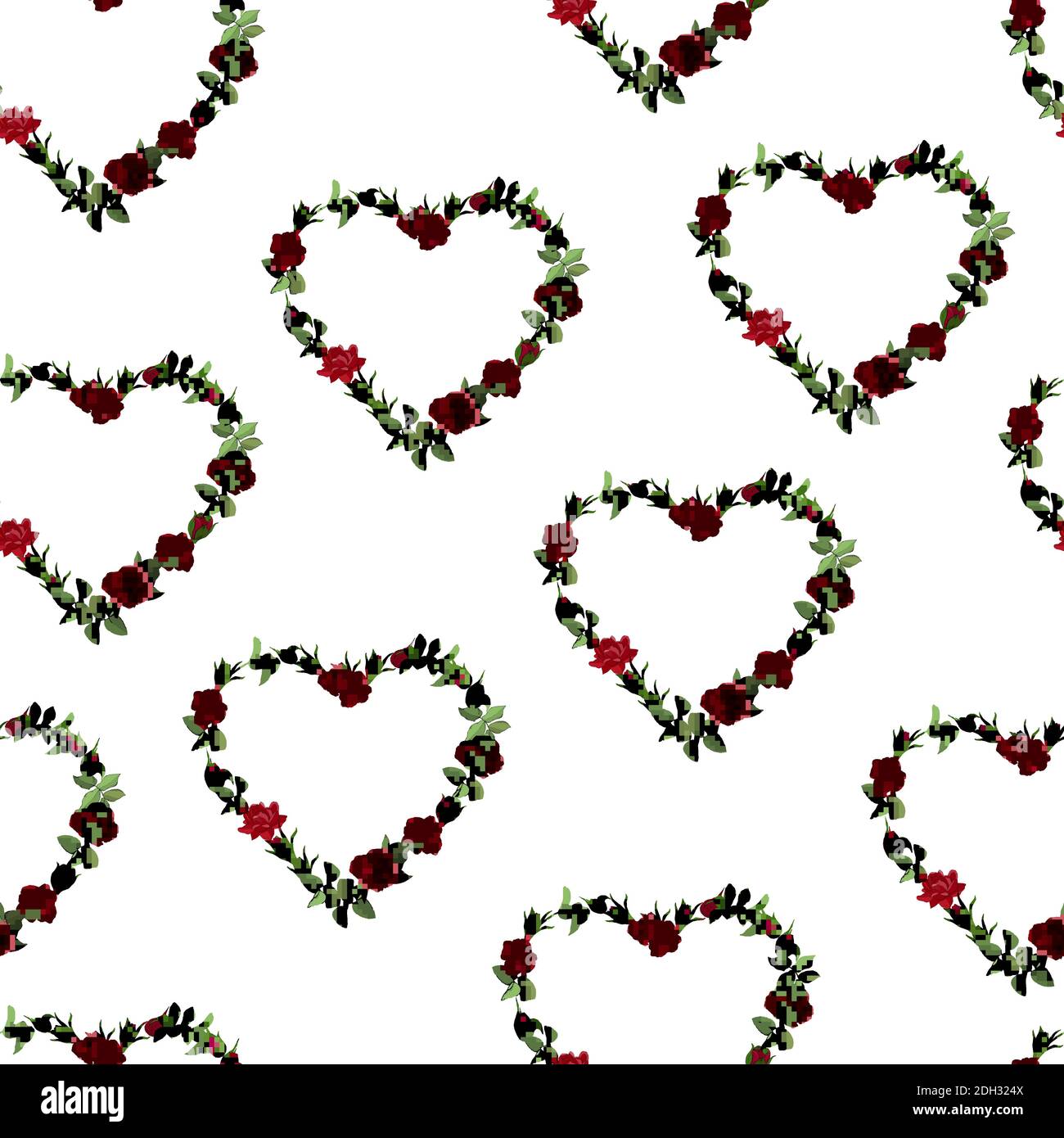 Vector heart frame of red roses flowers isolated on a white background ...