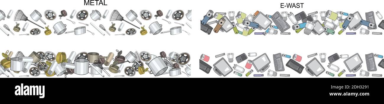 Vector hand drawn set of seamless patterns with sorted plastic garbage ...