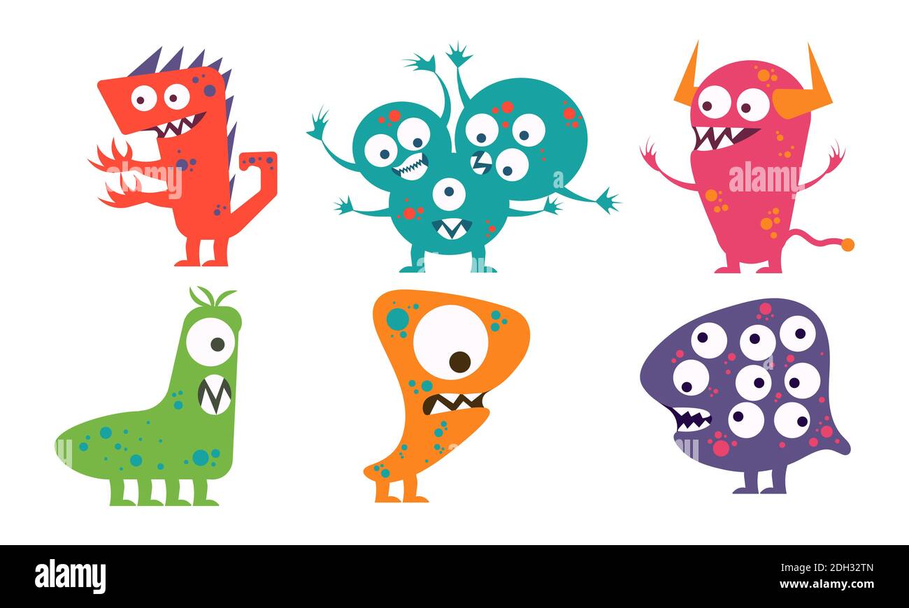 Cute monster cartoon character set. Funny alien and hilarious. Comic monsters collection vector illustration Stock Vector