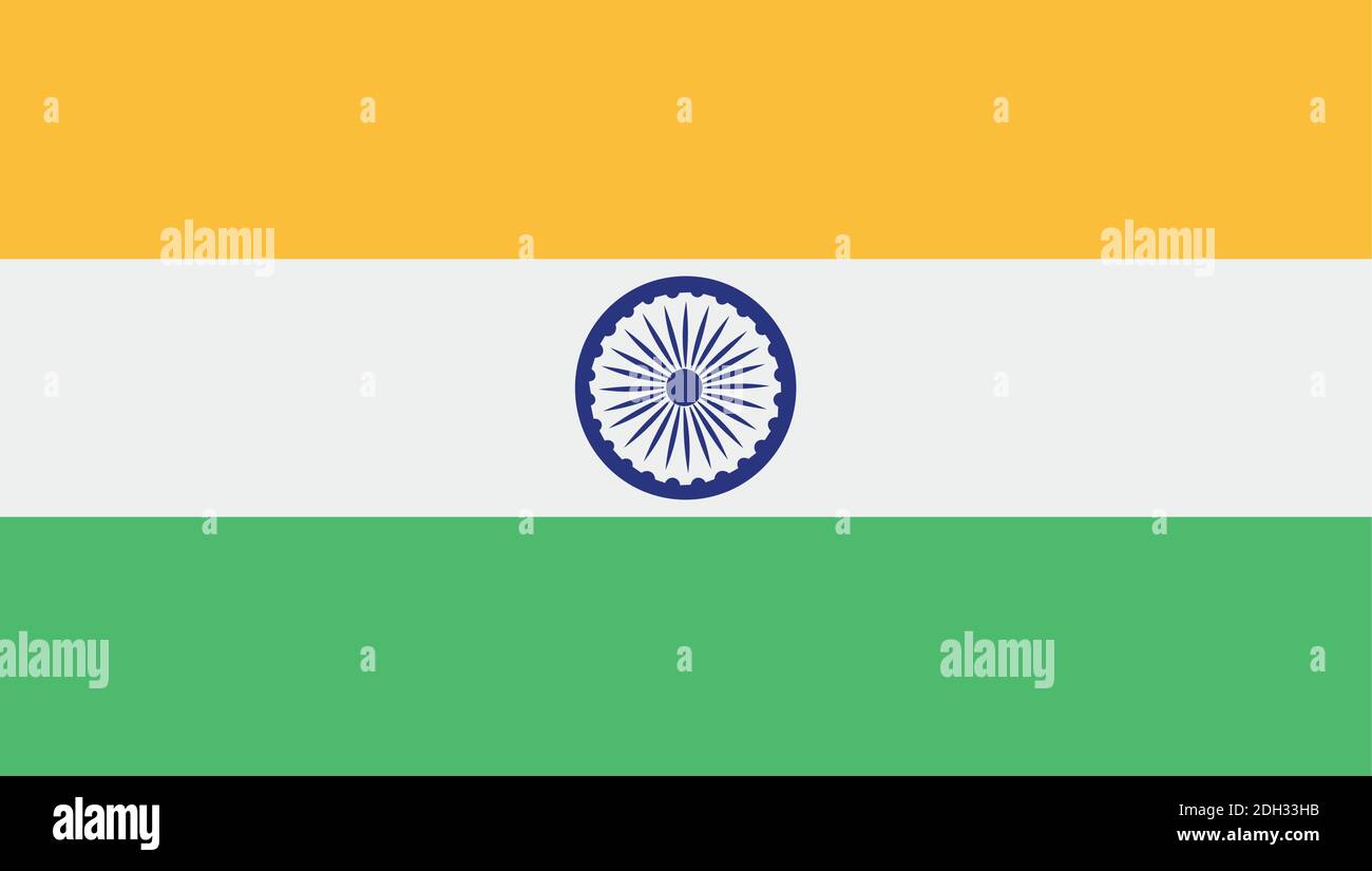 Flat Design of National Flag of India. A horizontal Tricolor triband Stock Vector