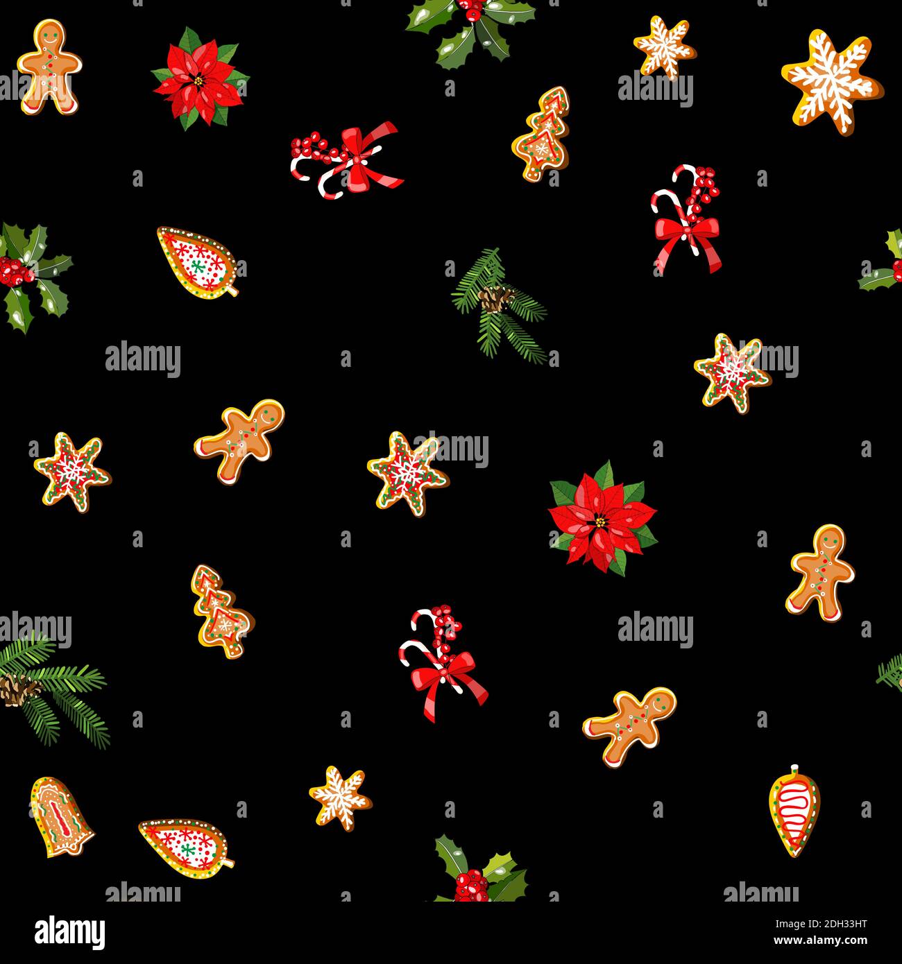 Endless texture with traditional Christmas symbols. Seamless vector pattern for your festive design, fabrics Stock Vector