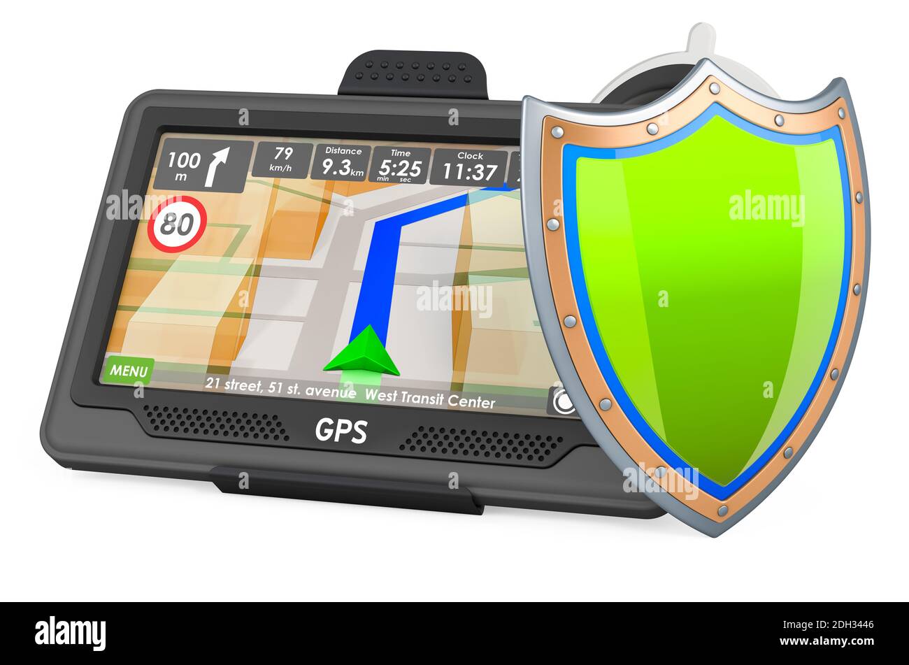 GPS receiver with shield, 3D rendering isolated on white background ...
