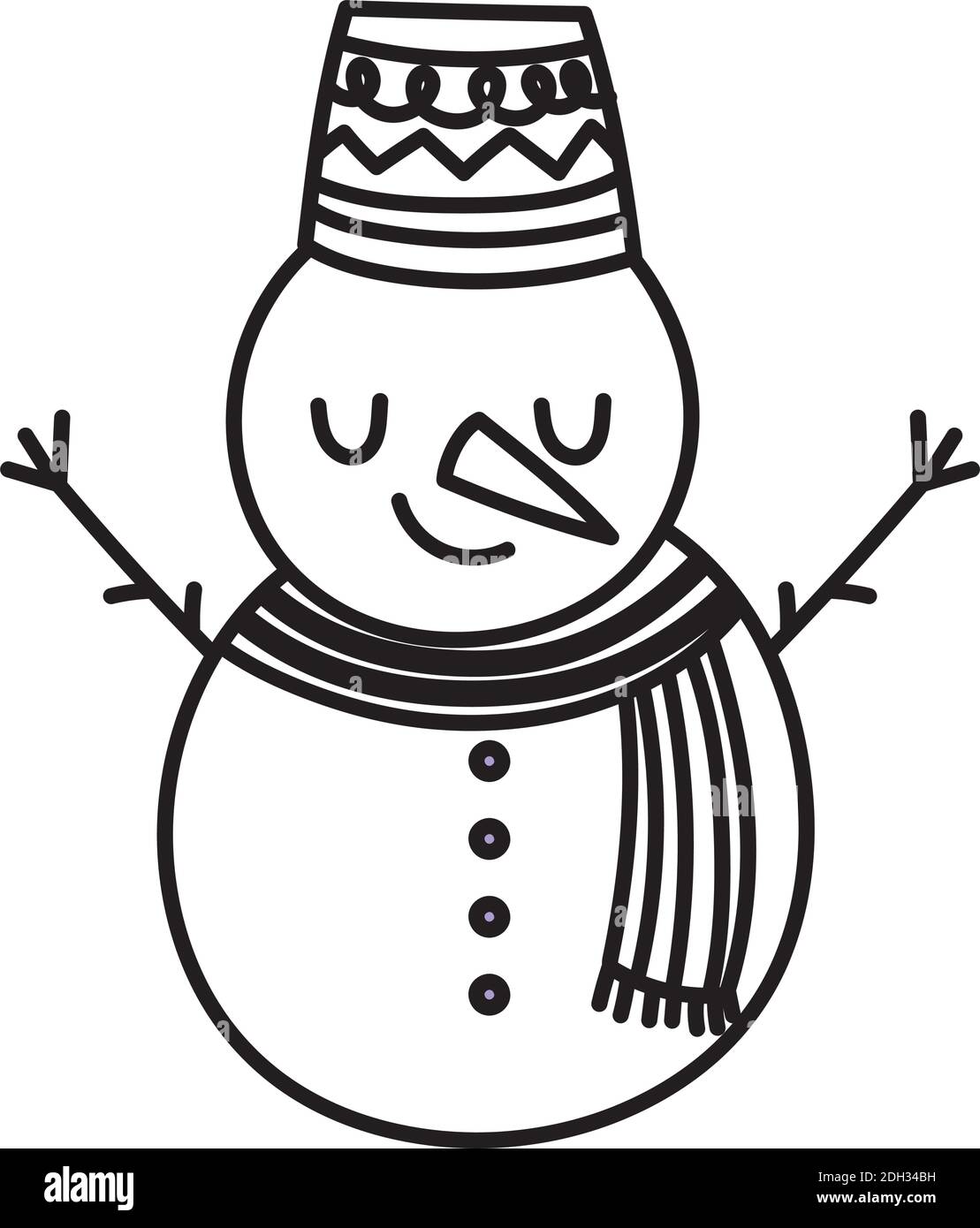 christmas snowman character with scarf and hat line icon style white ...
