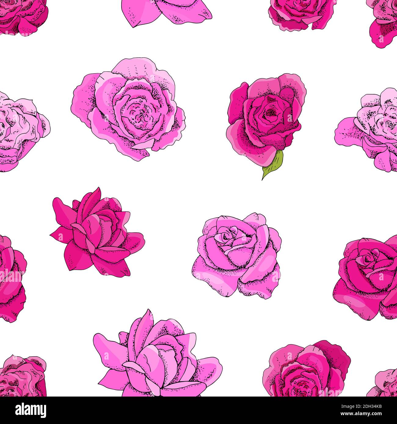 Flowers seamless pattern. Vector hand drawn illustration of roses. For ...