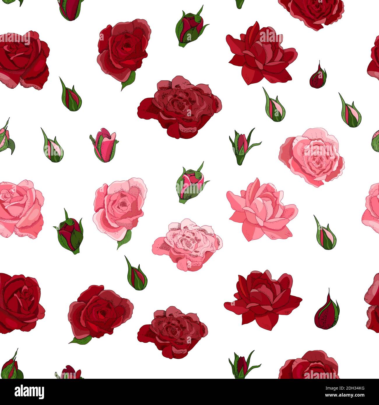Flowers seamless pattern. Vector hand drawn illustration of roses. For ...