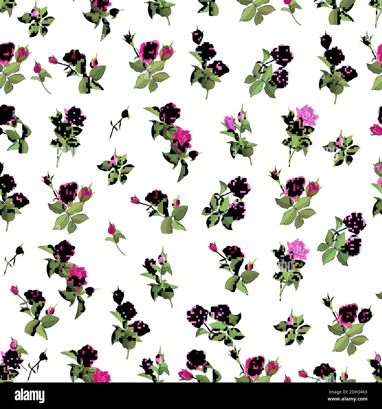 Flowers seamless pattern. Vector hand drawn illustration of roses. For ...