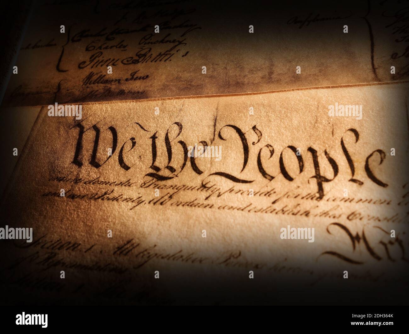 The United States Constitution, with We The People text and signatures Stock Photo