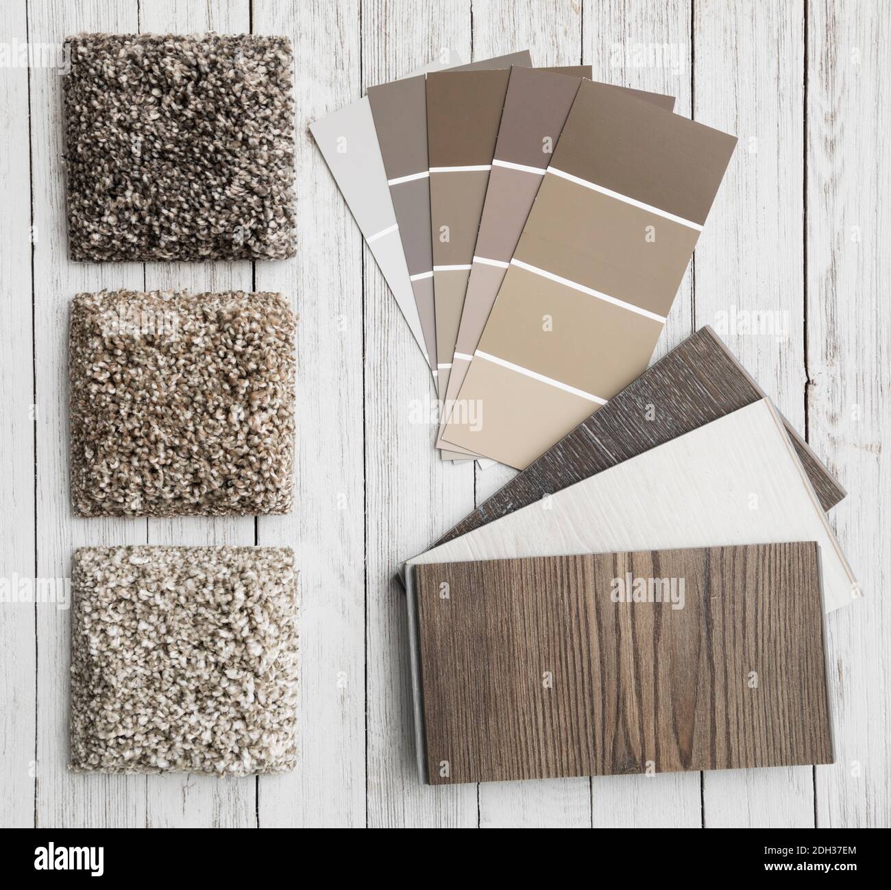Samples for interior decorating laying on white wood Stock Photo