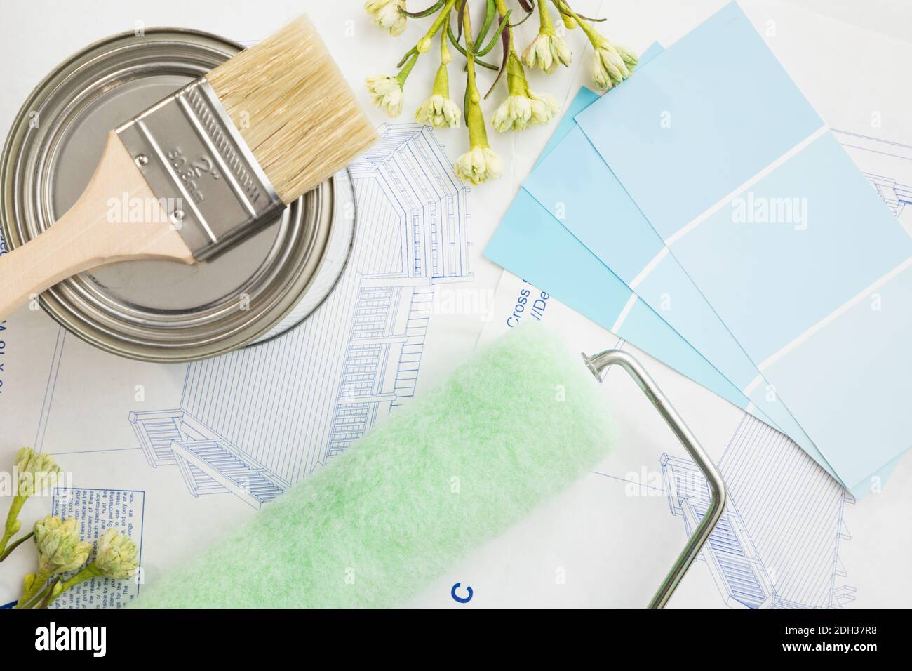 Home painting supplies for spring home improvement Stock Photo