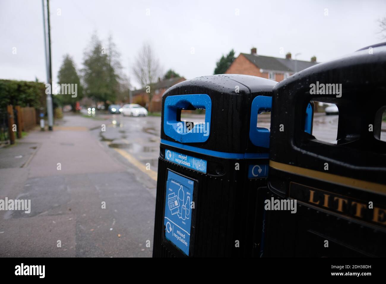 Cambridge UK December 2020 Garbage bins on the streets of Cambridge