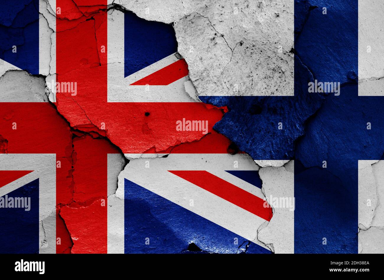 Flags of UK and Finland painted on cracked wall Stock Photo - Alamy