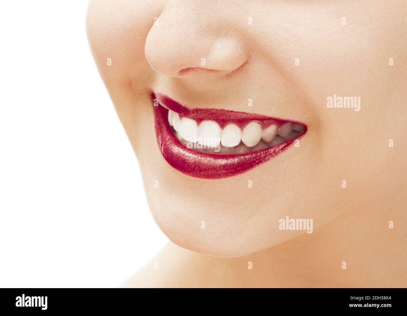 Perfect smile and healthy white natural teeth, happy smiling for dental and beauty Stock Photo