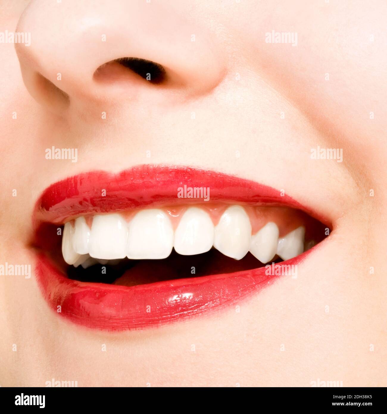 Perfect smile and healthy white natural teeth, happy smiling for dental and beauty Stock Photo