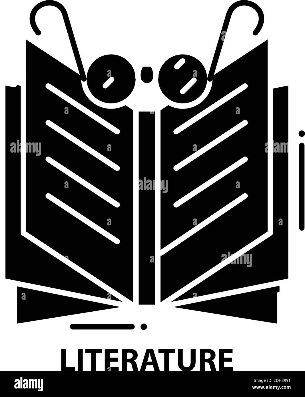 literature icon, black vector sign with editable strokes, concept