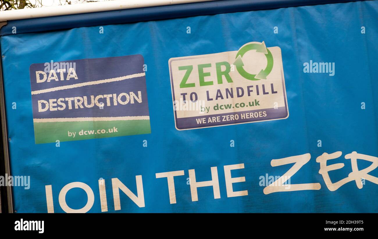 Data Destruction Join the Zero Revolution Zero to Landfill sign on the side of a delivery lorry in Carmarthenshire West Wales UK   KATHY DEWITT Stock Photo