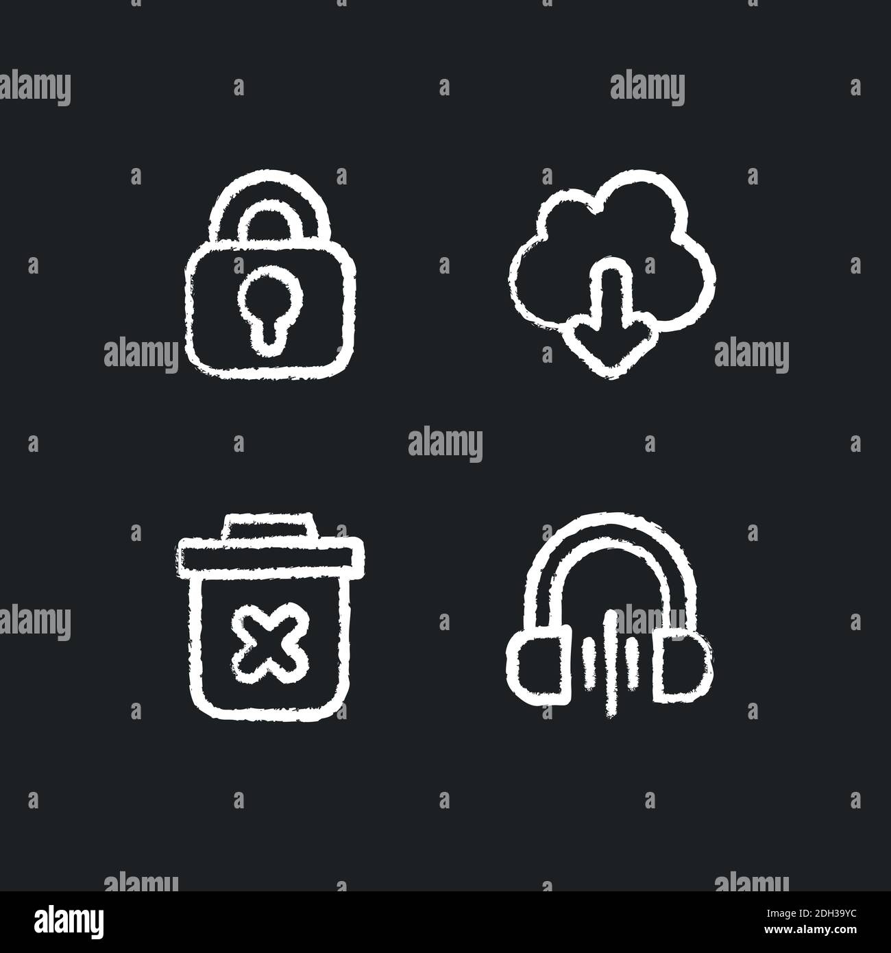 Modern interface chalk white icons set on black background Stock Vector ...