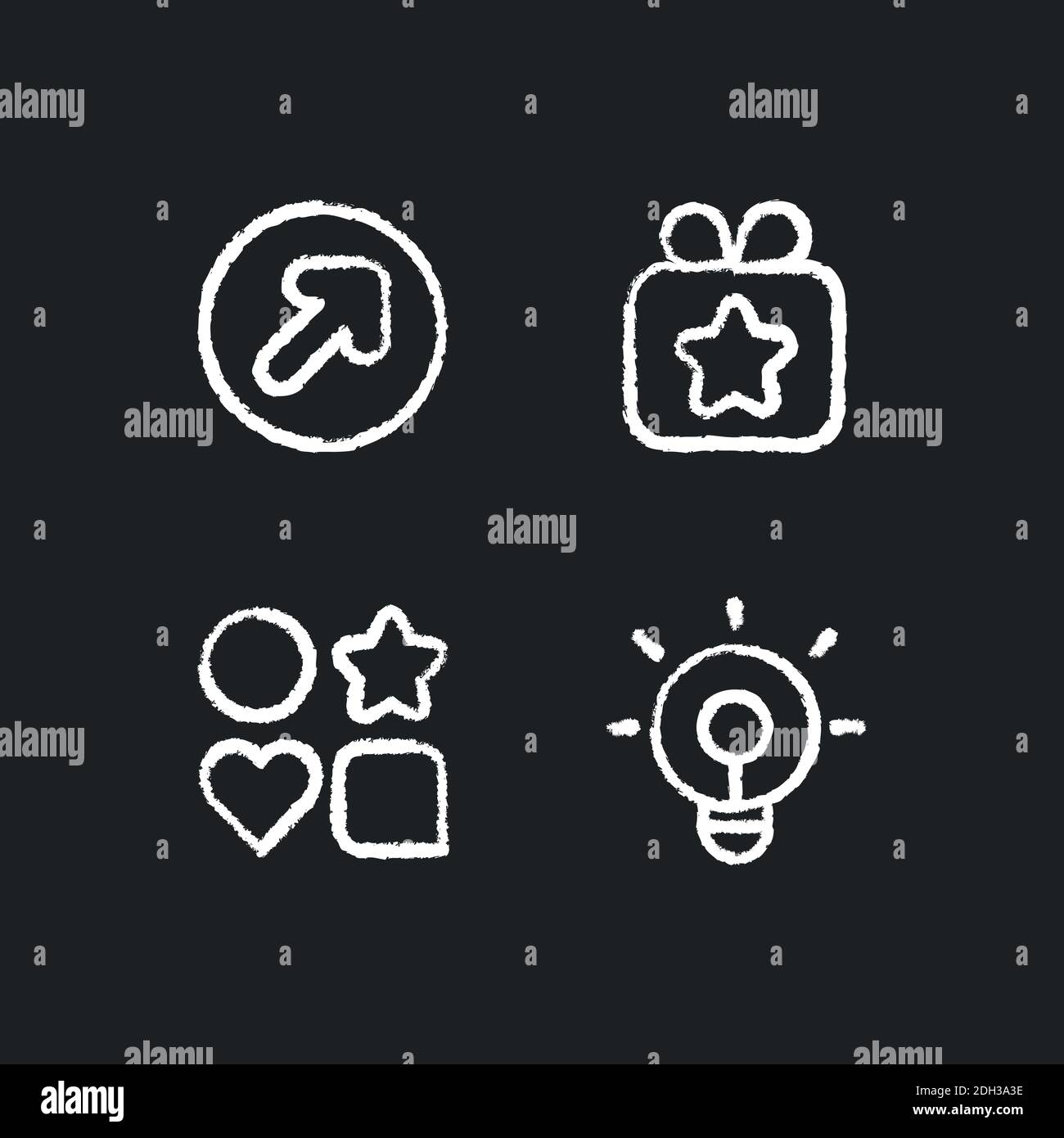 Interface for mobile application chalk white icons set on black background Stock Vector