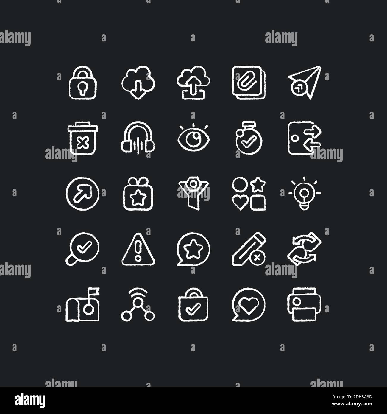 Interface chalk white icons set on black background Stock Vector Image ...