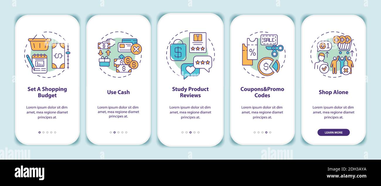 Shopping tips onboarding mobile app page screen with concepts Stock Vector