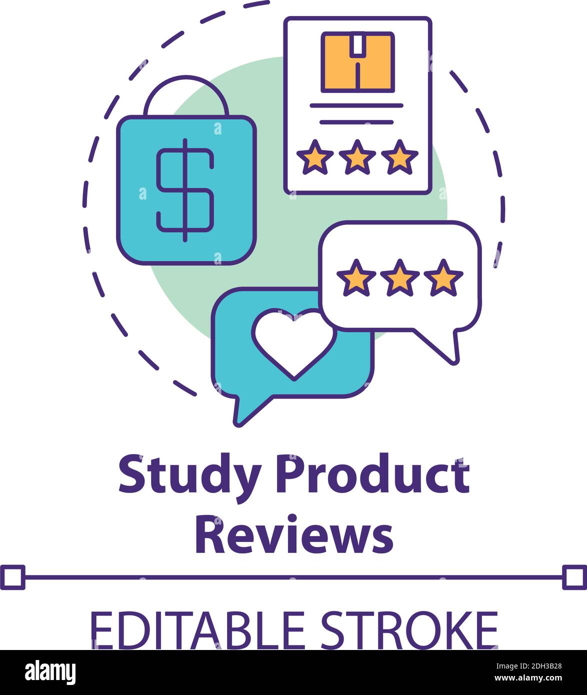 Studying product reviews concept icon Stock Vector