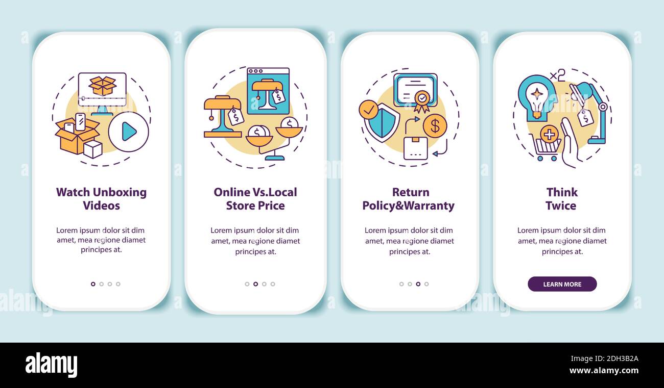 Informed customer tips onboarding mobile app page screen with concepts Stock Vector