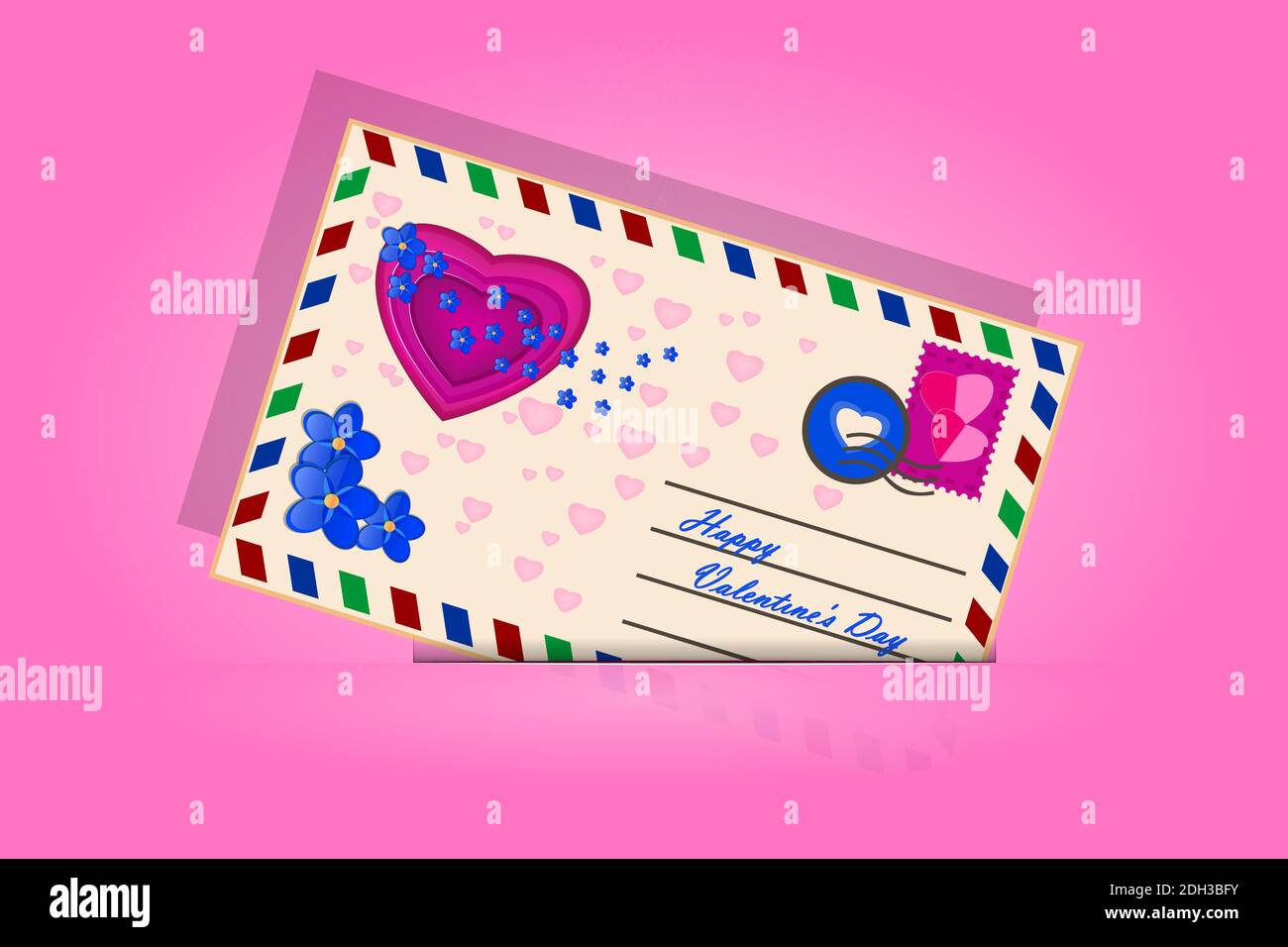 Valentines day envelope isolated on pink background. Love letter with ...
