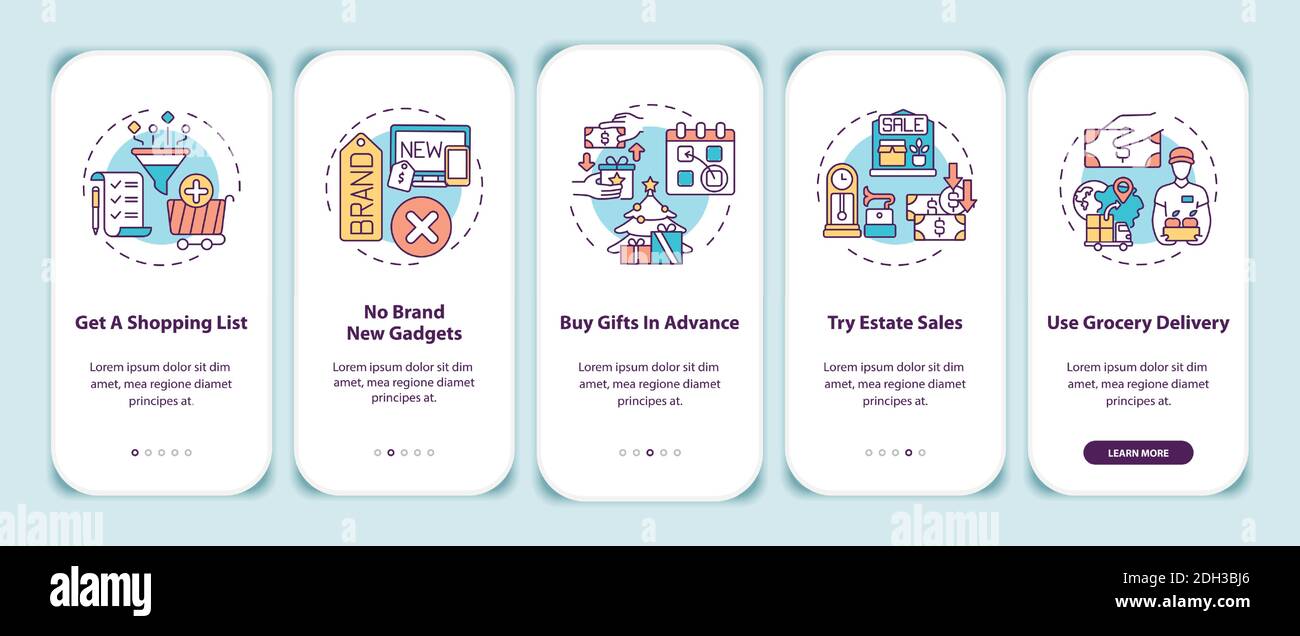 Shopping tips onboarding mobile app page screen with concepts Stock Vector
