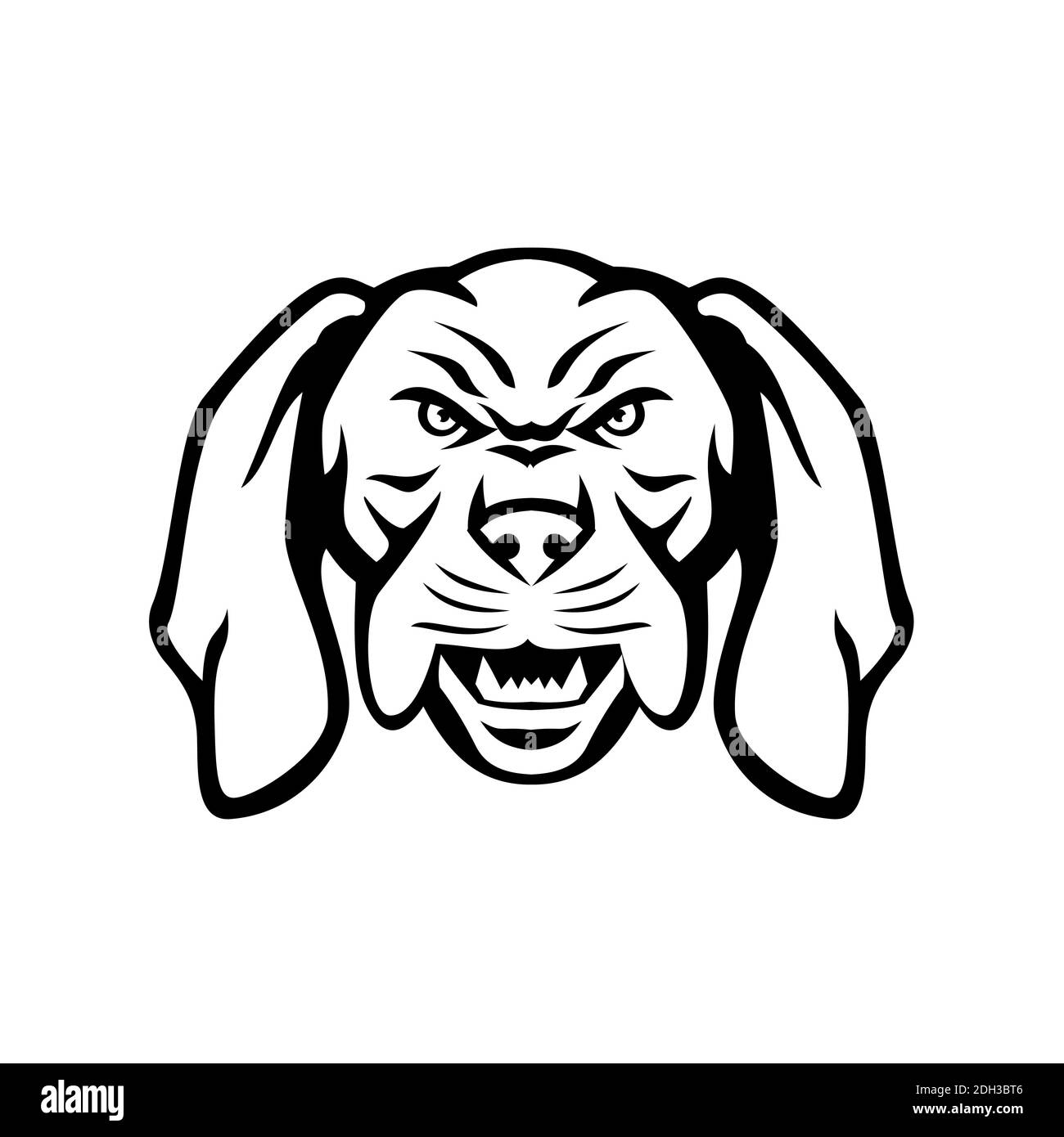 Angry Hungarian Vizsla Dog Head Mascot Black and White Stock Photo