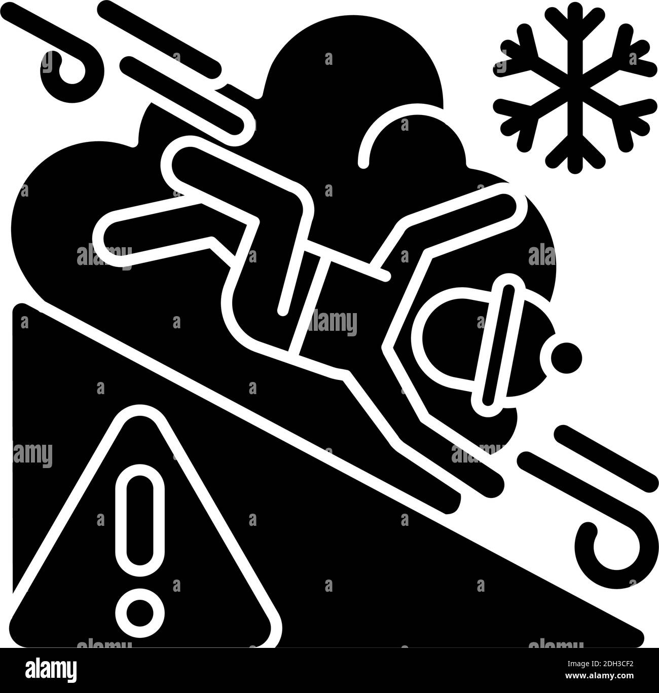 Avalanche warning sign black glyph icon Stock Vector