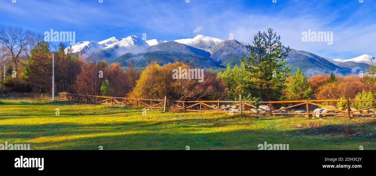 Autumn landscape in Bansko, Bulgaria Stock Photo