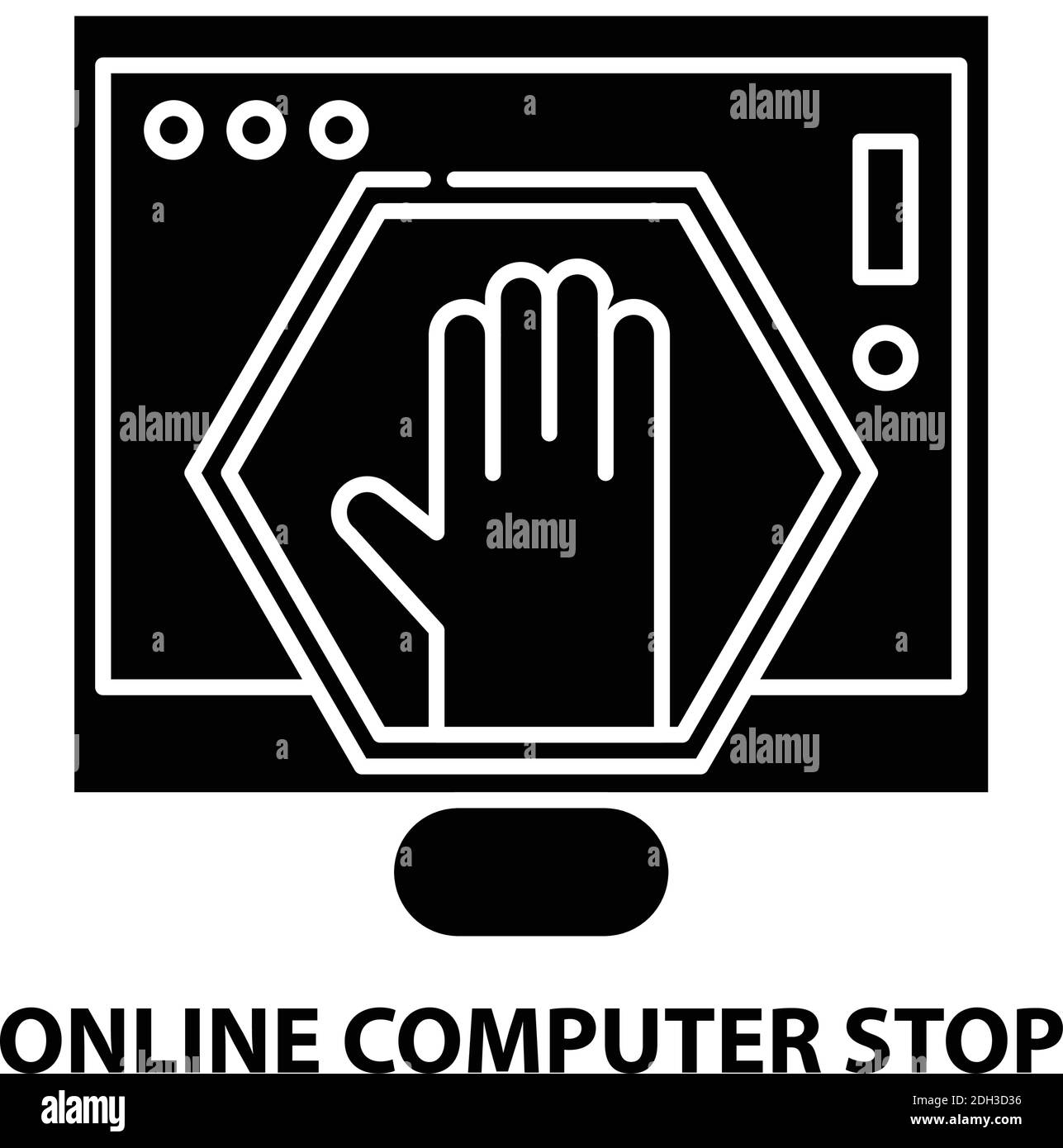 online computer stop icon, black vector sign with editable strokes