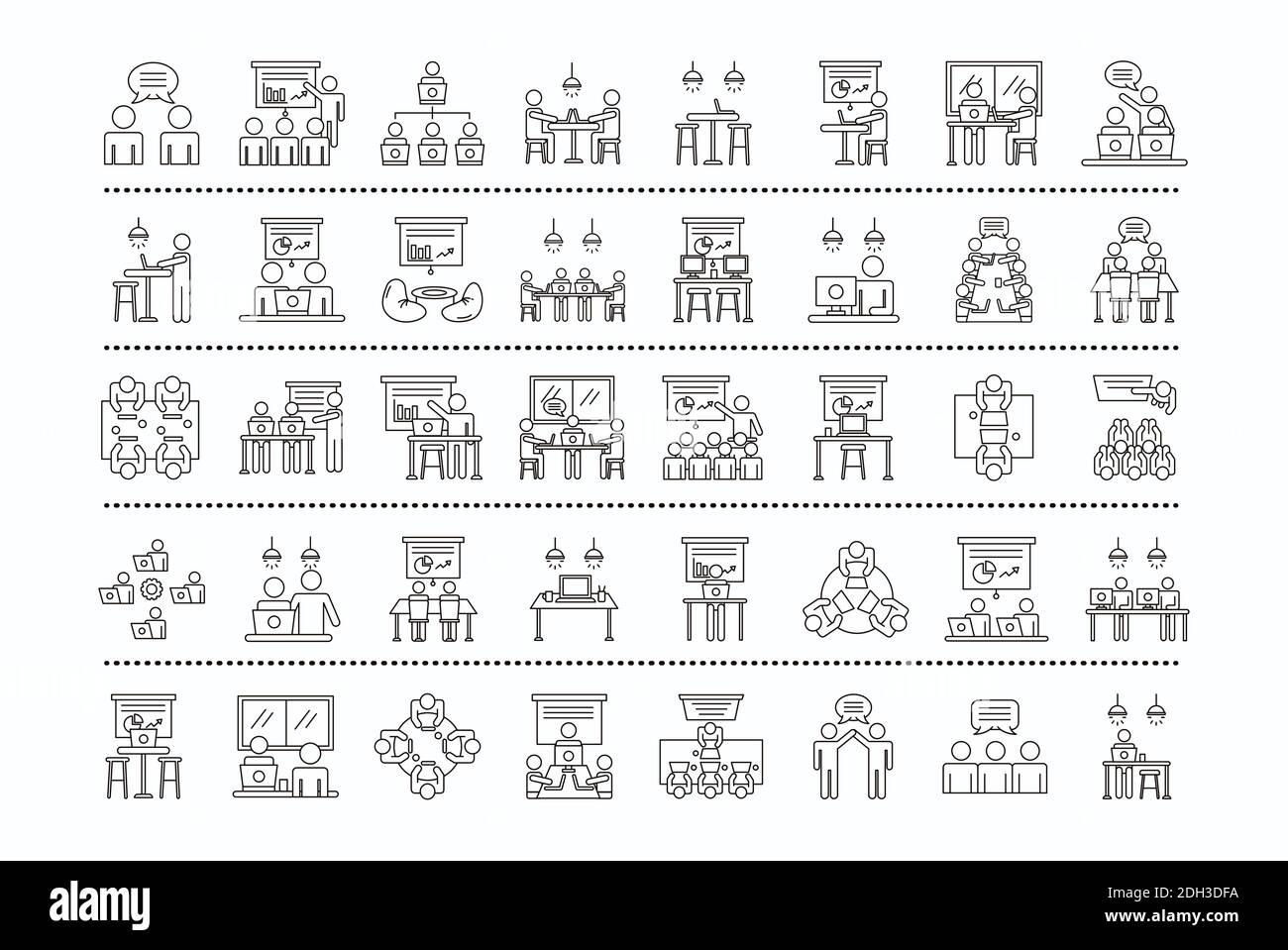 bundle of fourty workers avatars coworking line style icons vector ...