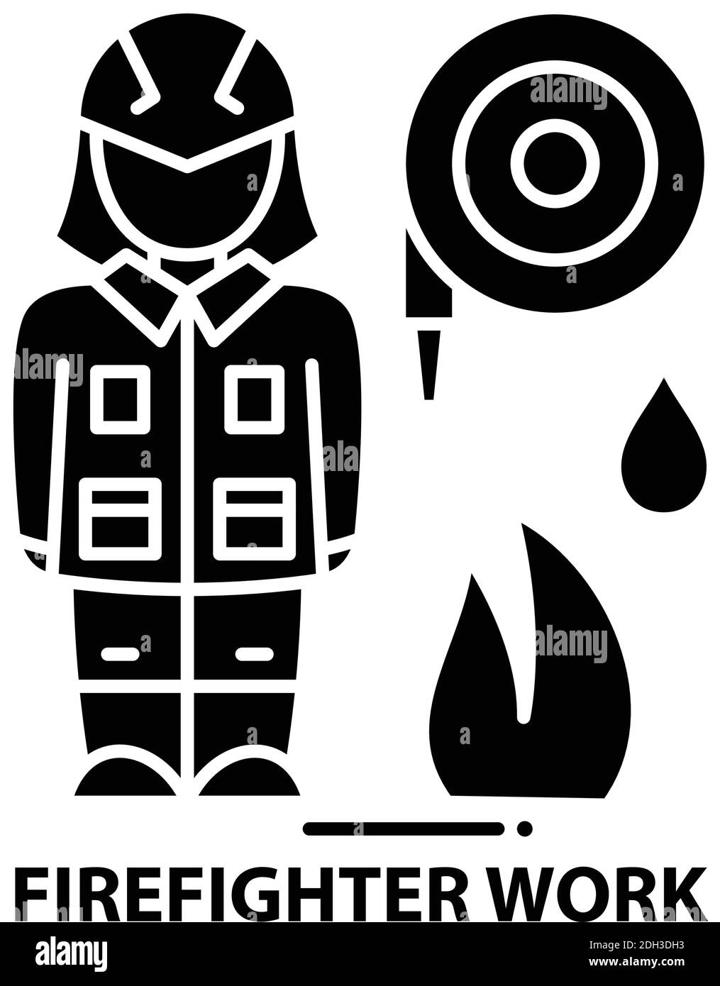 firefighter work icon, black vector sign with editable strokes, concept illustration Stock Vector