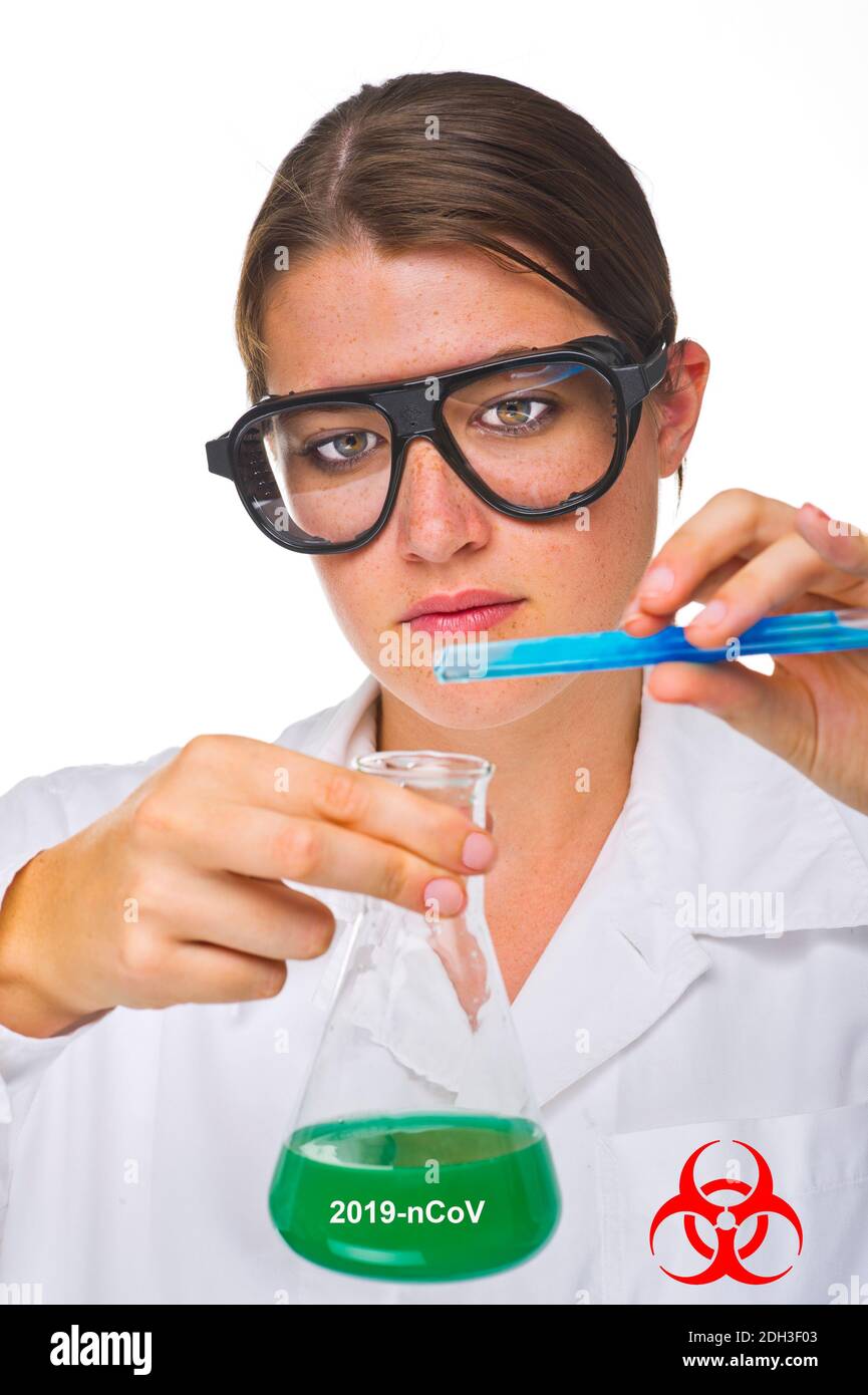 Laborantin untersucht Corona.Virus, 2019-nCoV, Stock Photo