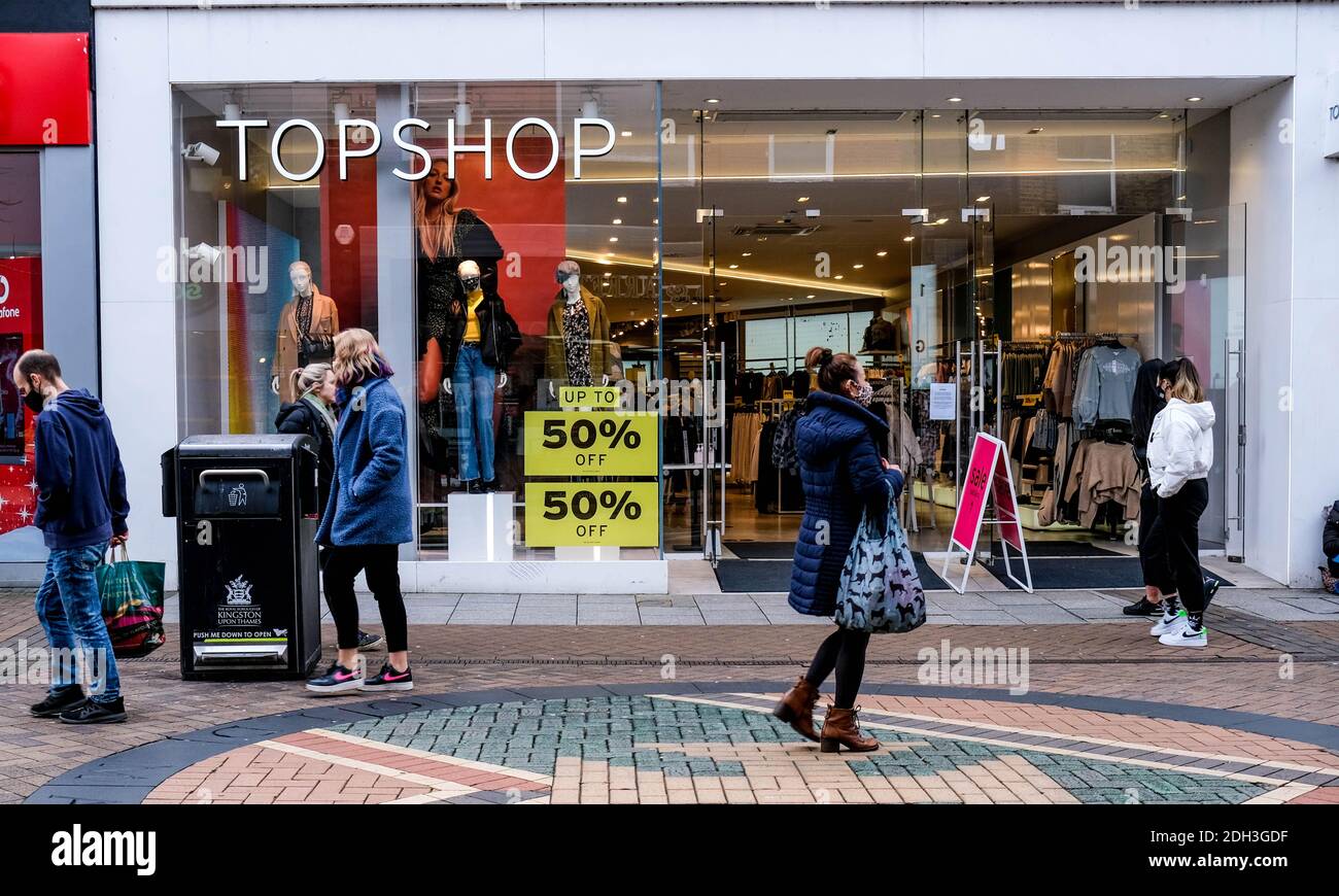 Kingston London, December 09 2020, Topshop Fashion Retailer Shop Front With  Shoppers Walking Past Stock Photo - Alamy