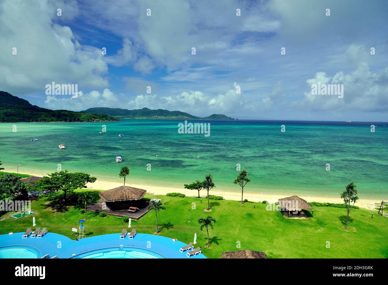 Ishigaki Seaside Hotel, Swimming Pool, In the Rain, Kabira, Ishigaki, Yahema Islands, Okinawa, Ryukyu Islands, Japan Stock Photo