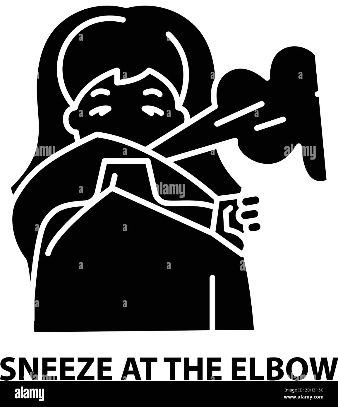 sneeze at the elbow icon, black vector sign with editable strokes, concept illustration Stock Vector