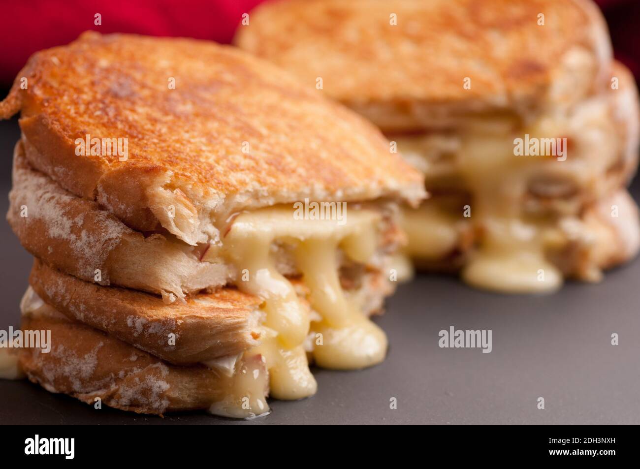 grilled cheese sandwiches with apple and brie, take out style Stock