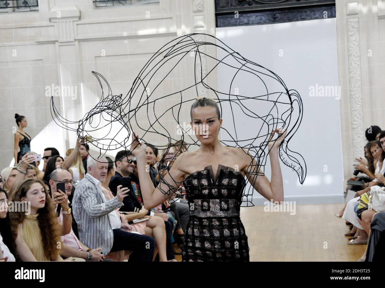 A model displays a creation designed by Gyunel Couture during the Gyunel Couture’s 2017/18 Fall Winter Haute Couture collection at The Hotel d'Evreux in Paris, France on July 5, 2017. Photo by Alain Apaydin/ABACAPRESS.COM Stock Photo