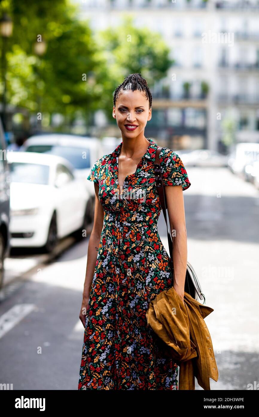 Street style, model Noemie Lenoir after Jean Paul Gaultier Fall Winter