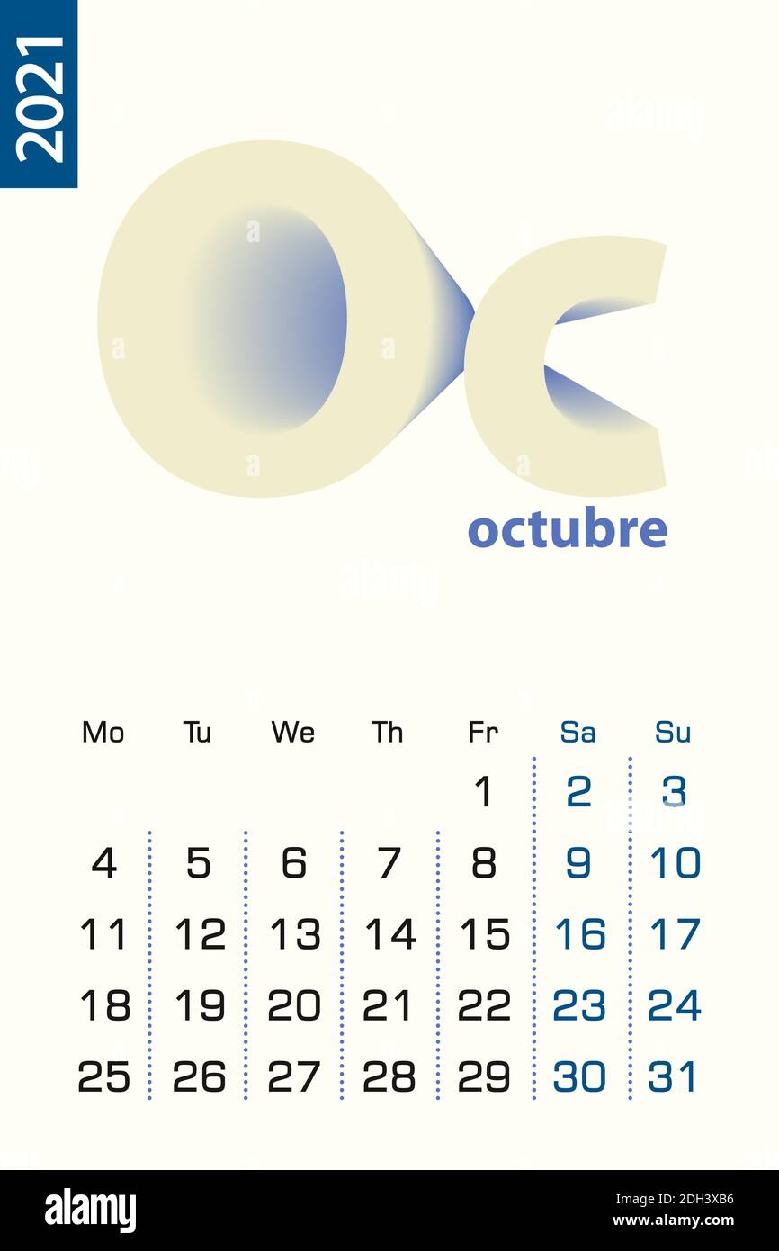 Minimalist calendar template for October 2021, vector calendar in ...