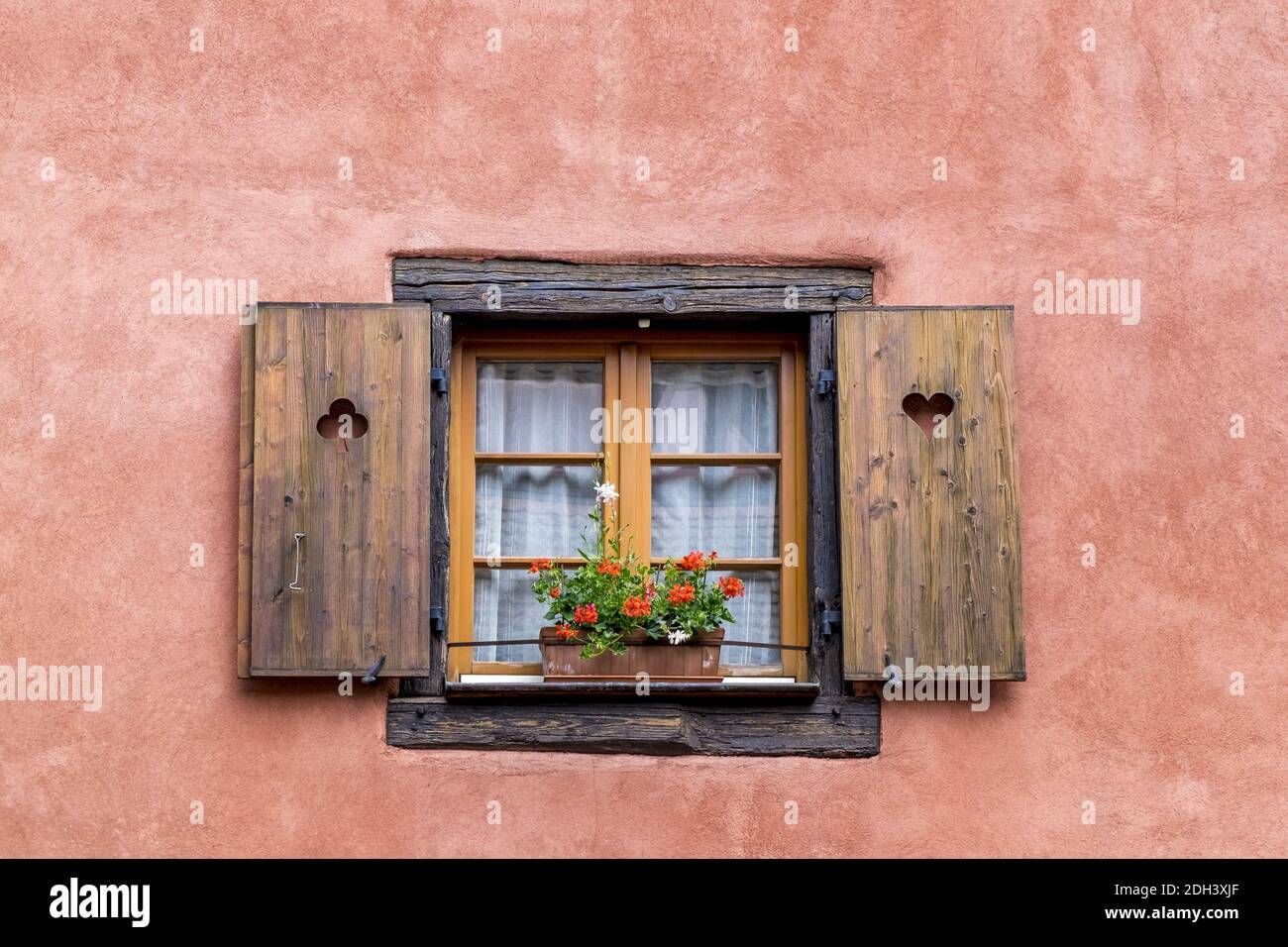Window with flower decoration Stock Photo