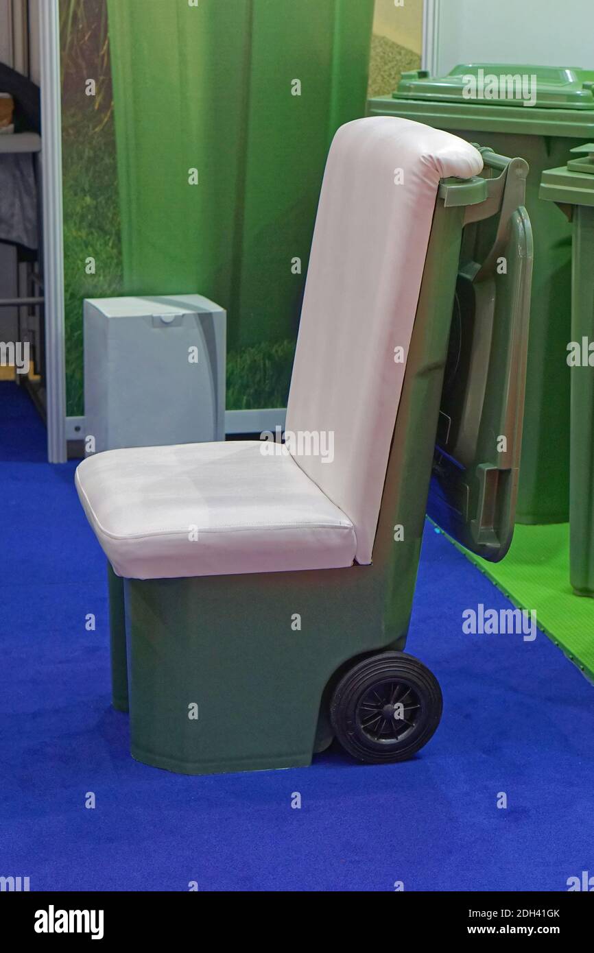 Seat made from plastic wheelie bin recycling Stock Photo Alamy