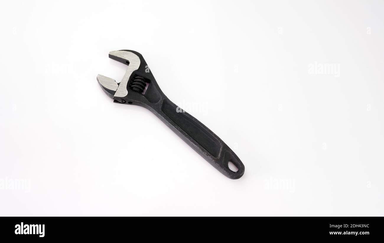Metal adjustable wrench, close up. Stock Photo