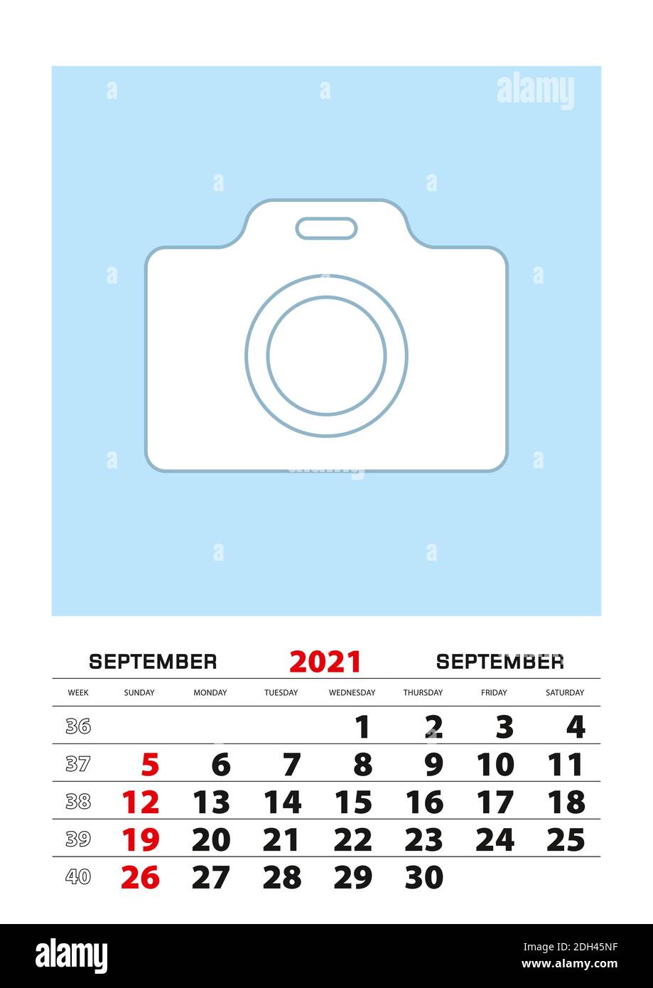 September 21 Calendar Planner A3 Size With Place For Your Photo Vector Planner Stock Vector Image Art Alamy